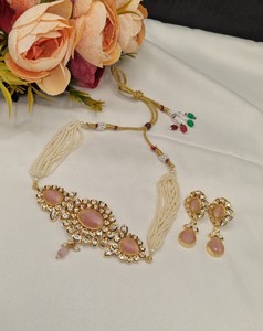 Traditional Gold Plated Kundan Choker Necklace <b>Pearl</b> Work Necklace <b>Set</b> For Every Function Occasion For Womens And Girls Wholsale - Product Image 3