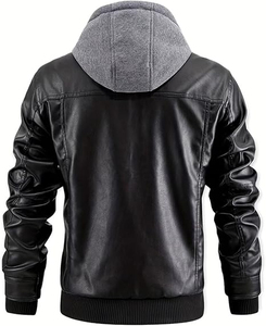 New Men's Faux <b>Leather</b> <b>Jacket</b> Motorcycle Biker <b>Jackets</b> Waterproof Windproof Genuine <b>Leather</b> <b>Jacket</b> with Removable Hood - Product Image 2
