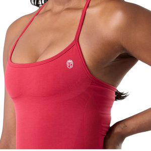 <b>Halter</b> Push Tank Women’s Seamless 2 in 1 Built In <b>Bra</b> Sculpting Activewear Fitness Stretch Tank <b>Top</b> Scarlet Red - Product Image 5