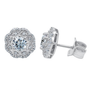 Boucles d'oreilles clous Gourik E321 en argent sterling 925 plaqué platine, design floral minimaliste avec zircon, pour femme, idéales pour mariage, anniversaire ou soirée - Product Image 1