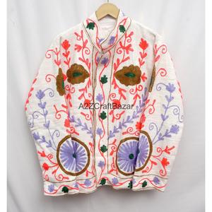 Chaqueta A2ZCraftBazar Hecha a Mano con Bordado Suzani, Cuello en V, Transpirable, de Secado Rápido, TNT, Ecológica, con Diseño Floral Vintage para Mujer - Product Image 1