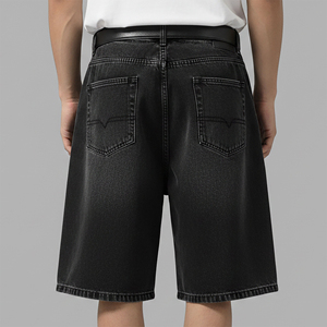 Nouveauté 2026 – Short en jean décontracté bleu à bords bruts pour homme, avec logo brodé personnalisé, 100 % coton, en denim uni - Product Image 5