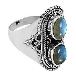 Anillo retro de labradorita con corte ovalado 100% natural para mujer, plata de ley 925, con múltiples piedras, hecho a mano, estilo bohemio. - Product Image 1