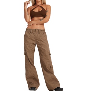 Pantalones Cargo Casuales para Mujer, Color Personalizado, Múltiples Bolsillos, Cintura Alta, Pierna Ancha, Bolsillos con Cremallera, Mezcla de Nailon/Algodón, Holgados - Product Image 5