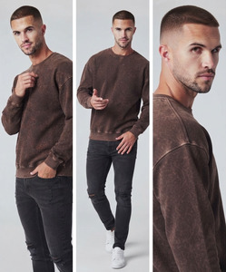 Sudadera de Manga Larga para Hombre, Estilo Vintage, Lavado Ácido, Cuello Redondo, Algodón, Estilo Casual Urbano, Personalizable con Logotipo OEM - Product Image 6