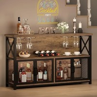 Mueble Bar Plegable de Pared con Luces LED, Madera Maciza de Mango, Estante para Vinos y Mesa Abatible para Bar en Casa
