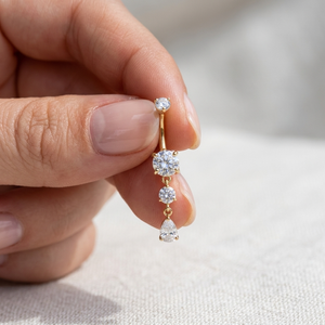 Anillo de Ombligo Moderno Chapado en Oro de 10k con Colgante de Diamante Cultivado en Laboratorio, Joyería para el Ombligo para Mujer, Boda, Compromiso - Product Image 4