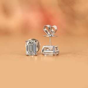 Luxury <b>Emerald</b> Cut Diamond <b>Stud</b> <b>Earrings</b> 10K Solid Gold 1.01CT Lab Grown For Unisex Promise Gift For Wedding Party Occasion - Product Image 3