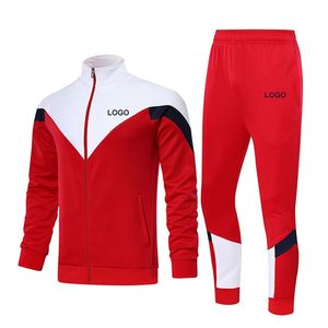 ชุดวอร์มแบบ unisex สีแดง ขาว กรมท่า ตัดต่อสี ซิปเต็มตัว คอตั้ง มีกระเป๋าข้าง ทรงปกติ เหมาะสำหรับใส่ในฤดูใบไม้ร่วง สไตล์สปอร์ต - Product Image 1
