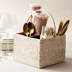 Minimal Rattan Utensil <b>Box</b> Functional <b>Storage</b> <b>Box</b> For Kitchen <b>Tools</b> And Tabletop Organization Wicker Utensil Caddy - Product Image 1