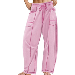 Women Baggy Cargo Pants Wide Leg Sweatpants High Waist <b>Drawstring</b> Casual Streetwear Loose Fit <b>Trousers</b> - Product Image 1