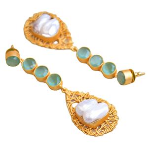 Pendientes de Latón al por Mayor, Diseño Boho Chic con Perlas Hechas a Mano, Textura Mate de Latón Semiprecioso, Listos para Venta B2B Premium - Product Image 2