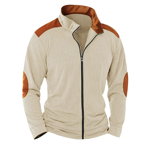 Chaqueta de seda para hombre, estilo casual, de primavera, con cuello vuelto y logo frontal con costuras en contraste, venta al por mayor - Product Image 4
