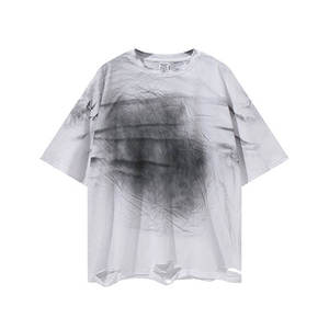 T-shirt tendance personnalisé effet usé délavé, coupe oversize, 100% coton, matière de qualité supérieure, pour un look décontracté ou streetwear, unisexe. - Product Image 5