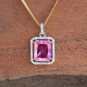 Pink Moissanite Geometric 14K Gold Pendant Necklace Radiant Cut Unisex Anniversary Birthday <b>Gift</b> - Product Image 1