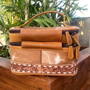 Bolso de maquillaje cosmético de cuero mecanizado a mano, bolsa portátil de viaje para mujer, neceser de piel de vaca para mujer, neceser de lujo de diseñador - Product Image 4