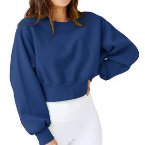 Sweat-shirt long chaud pour femme en polaire polyester/coton doublé sherpa, col rond, pull sport, vêtement de détente, hiver, logo frontal - Product Image 3