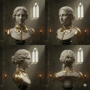 Collar de hombro artesanal de metal dorado con diseño de escamas, joyería clásica con busto de diosa de mármol, pieza decorativa de malla artística - Product Image 3