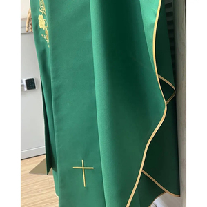 Casulla de poliéster verde de calidad con diseño bordado y estola, bordado personalizado, casulla con estola - Product Image 5