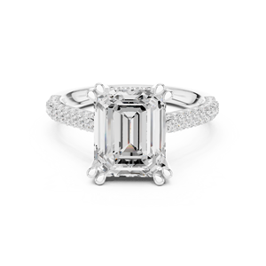 Anillo de Compromiso de Diamante Corte Esmeralda Platino con Diamantes Pavé Laterales, Certificado GIA, Joyería Clásica para Mujer - Product Image 1