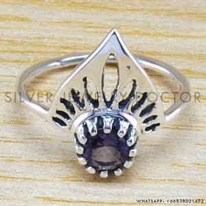 <b>925</b> Sterling <b>Silver</b> Amethyst Gemstone Round Shape Fine <b>Ring</b> Wholesale Accessories Handmade Birthstone Jewelry for Women Gift - Product Image 1