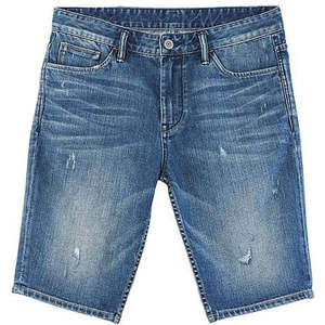 Shorts en jean vintage délavé pour homme, avec ceinture brodée, coupe droite, décontracté, été, confortable, en coton, streetwear, personnalisable OEM - Product Image 1