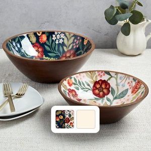 Bol de service en émail boisé imprimé, fait main, design moderne et luxueux, compatible four et lave-vaisselle, vaisselle de fête - Product Image 4