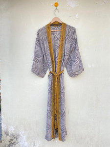 Beautiful <b>Black</b> and White With Yellow Border Kimono <b>Robe</b> Kimono Gown Floral Cardigan <b>Robe</b> for <b>Women</b> - Product Image 5