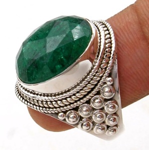Natural <b>Green</b> Emerald 925 Sterling Silver Vintage Style Handmade Adjustable Ring for Her Wholesale Gemstone Jewelry - Product Image 4