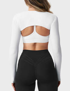Top de punto elástico casual para mujer, de manga larga, hombros descubiertos, ajustado, para capas, de poliéster y elastano, al por mayor - Product Image 2