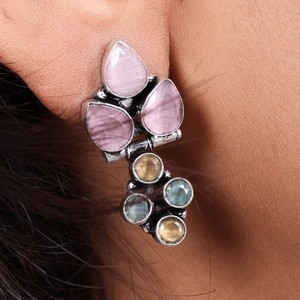 In Stock Oxidized <b>Silver</b> <b>Stud</b> Dangle Earring Wholesale Bulk | Multi Stone Drop Earring | Handmade Indian Ethnic Jewelry Supplier - Product Image 4