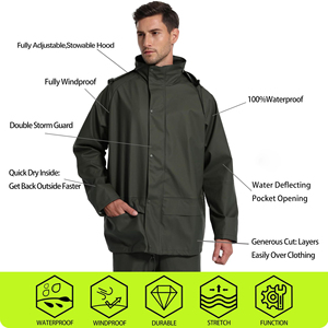 SELF INDUSTRIES Men's <b>Waterproof</b> Windproof Breathable Wool/Polyester Safari Jacket Stand Collar Wool Liner Single Button Closure - Product Image 4