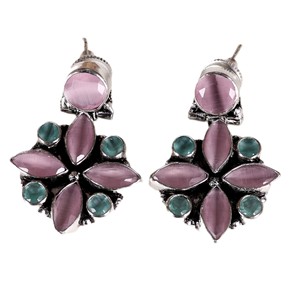 Trendy Monalisa Zircon Oxidized Bohemian Flower Stud <b>Earring</b> <b>Silver</b> Finish Brass Ethnic Fashion Party Jewellery Bulk Supplier - Product Image 5