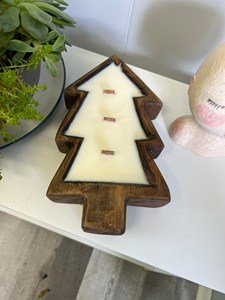 Bol à bougie artisanal en bois en forme de sapin de Noël, support décoratif pour bougie, pour la décoration de Noël, du salon et de la salle à manger - Product Image 6
