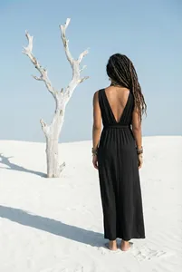 Wholesale Women’s Black Maxi <b>Dress</b> Deep V Neck Sleeveless High Slit <b>Boho</b> Long <b>Dress</b> <b>Summer</b> Beachwear Clothing - Product Image 5