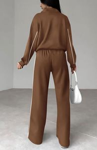 Women's Two Piece Midweight Casual Tracksuit Fall 2026 Long Sleeve Zip Sweatshirt Loose Fit Drawstring Closure Jogger <b>Pants</b> Set - Product Image 3
