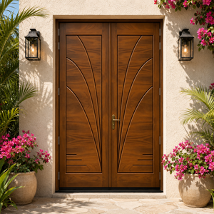 Puertas Dobles de Entrada de Madera Sólida GA-39L con Diseño Art Deco para Uso Exterior, Estilo Abatible, Superficie Acabada - Product Image 2