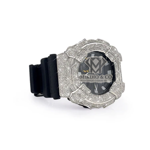 Montre unisexe Moissanite World Iced Out Luxury Antique Business 40 mm ronde entièrement sertie de diamants, mouvement quartz automatique, bracelet en caoutchouc 20 mm - Product Image 2