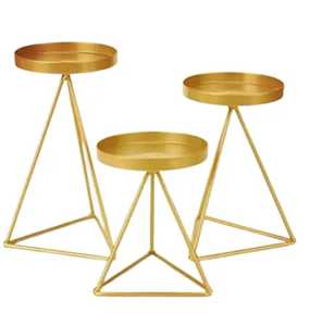 Set of 3 Gold Metal Pyramid Pillar Candle Holder Geometric <b>Triangle</b> Tealight Stand for Luxury Event Tabletop Skies Trader 2026 - Product Image 1