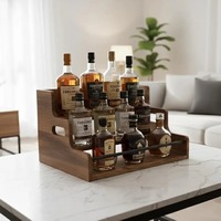 Mueble Bar Plegable de Pared con Luces LED, Madera Maciza de Mango, Estante para Vinos y Mesa Abatible para Bar en Casa