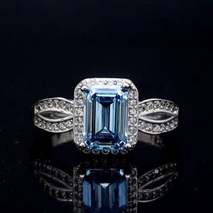 Classic <b>Emerald</b> Cut Moissanite Engagement <b>Ring</b> Pave Setting 925 <b>Silver</b> Rhodium Plated Unisex GRA Certified Geometric Style - Product Image 1