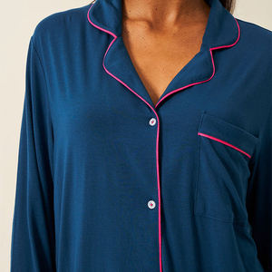 Women's <b>Summer</b> Sexy Short Sleeve Breathable Elastic Waist 4-Piece Cotton Modal <b>Pyjamas</b> Full Length Sleepwear Set - Product Image 4