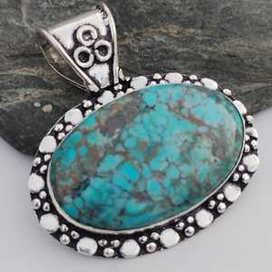 จี้ห้อยคอเทอร์ควอยซ์ธรรมชาติ ดีไซน์คลาสสิก เงินแท้ 925 ชุบทอง 24K รับรองโดย IGI งานแฮนด์เมด ของขวัญสำหรับผู้หญิง - Product Image 3