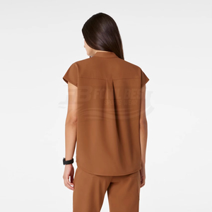 Conjunto de uniforme médico para mujer, color marrón, tejido de mezcla de algodón, pantalones con bolsillo para estetoscopio, para personal médico. - Product Image 3