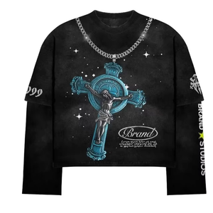 T-shirts graphiques amples 100 % coton à manches longues double couche pour hommes – Coton épais, coupe oversize - Product Image 2