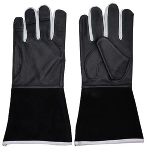 Guantes de Soldadura Tig de Cuero Genuino Negros con Ribete Blanco, Forro de Felpa en el Pulgar, Resistentes a Salpicaduras de Metal Fundido - Product Image 1