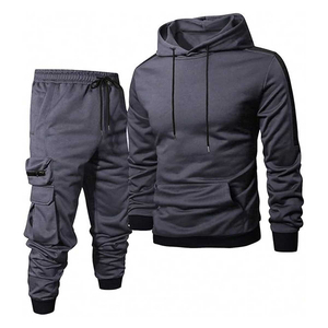 Ensemble de survêtement beige à capuche pour homme, manches longues, couleur unie, jogging décontracté avec poches latérales, vêtements d'automne, respirant, polyester et coton - Product Image 3