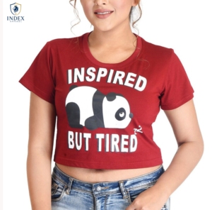 INDEX APPAREL Women's Red Crop <b>Top</b> O-Neck Short Sleeve Panda Print Casual Spring Summer Wear - Product Image 1