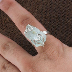 Bague artisanale en argent sterling 925 avec aquamarine naturelle, bijoux vintage faits à la main, cadeau de mariage pour femme, vente en gros - Product Image 4