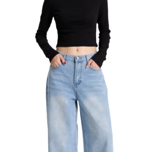 กางเกงยีนส์ทรงตรงเอวกลางสำหรับผู้หญิง รุ่นลำลอง ระบายอากาศได้ดี สีลูกกวาด สำหรับฤดูหนาว ปี 2026 ขายส่งเสื้อผ้า MOQ ต่ำ - Product Image 3